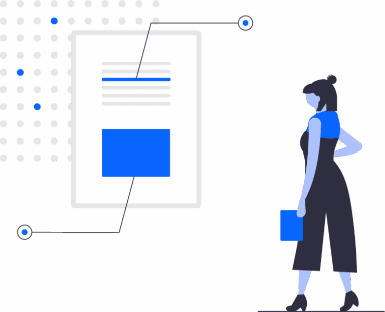Illustration d'une personne consultant un rapport, symbolisant l'autonomie et la collaboration avec des outils comme Power BI et MS Fabric.
