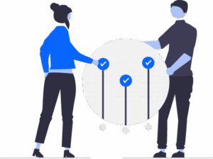 Illustration représentant nos valeurs clés : innovation, intégrité, collaboration, excellence et évolutivité - À propos.